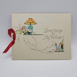 Vintage "Greetings To My Father" Card With Red Ribbon‎ Accent